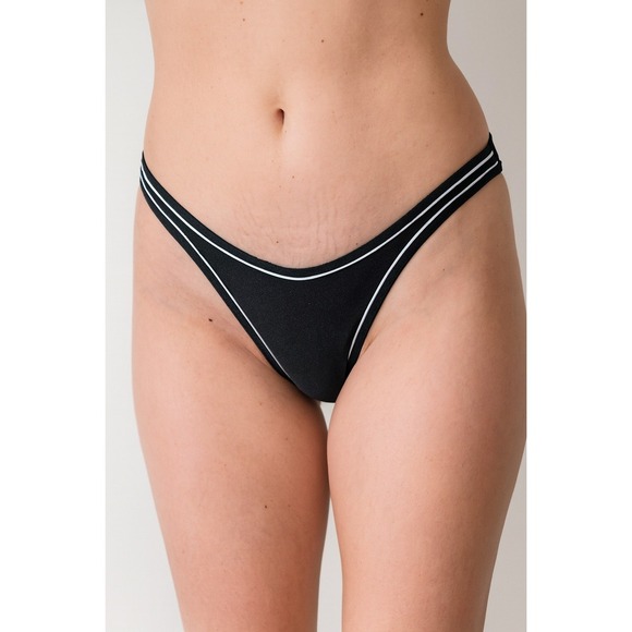 Missguided Black Bikini Bottom High Cut White Trim Swimsuit Lined - Picture 1 of 4